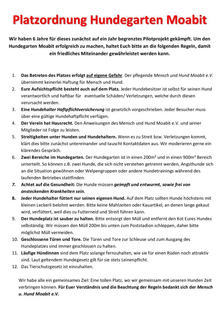 Hausordnung001 Hundeverein Berlin